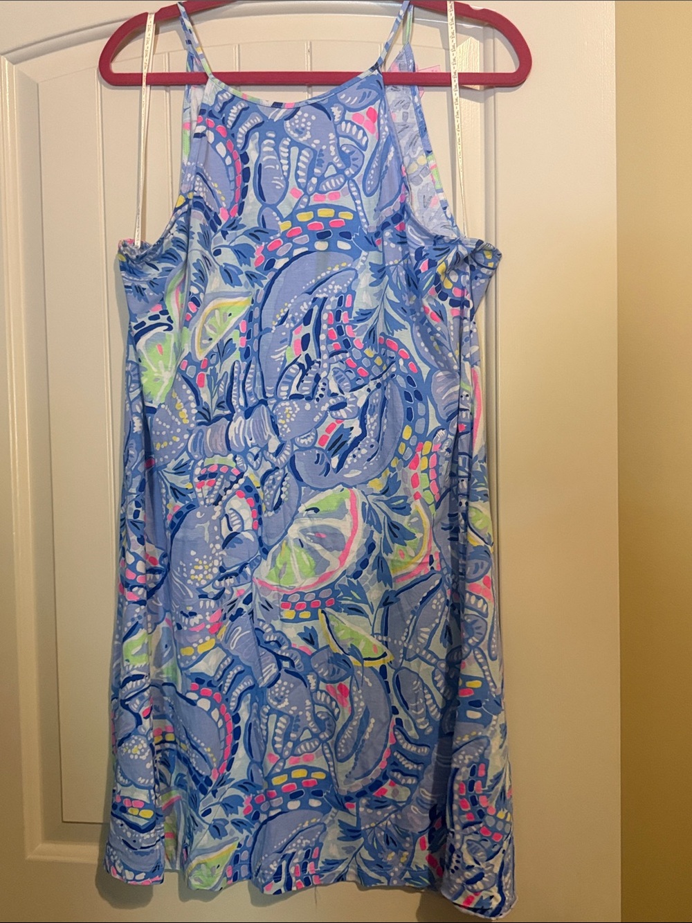 Lilly Pulitzer Blue Tropical Halter Mini Dress with Pink & Lime Accents